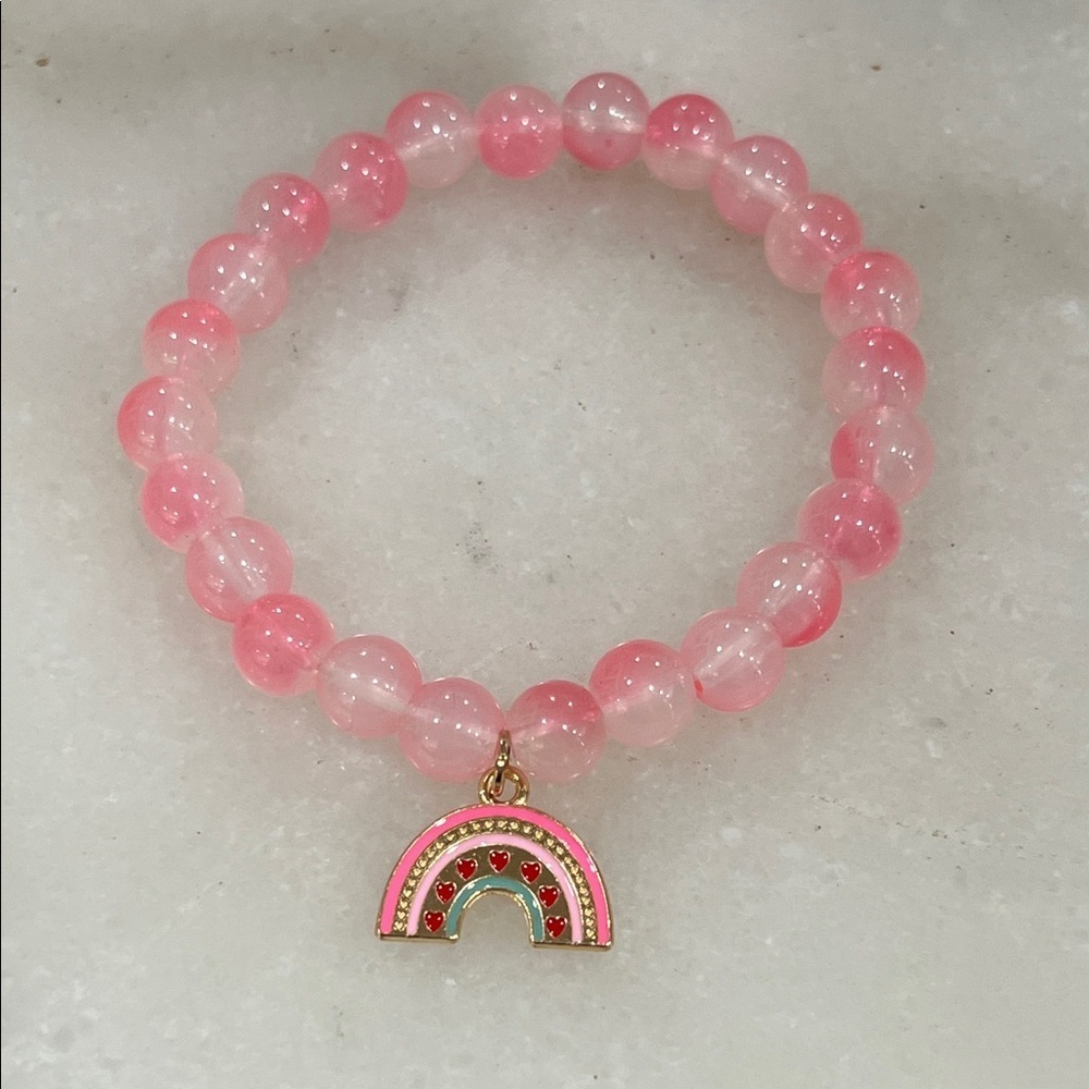 Charming Pink Beaded Bracelet with Rainbow Charm